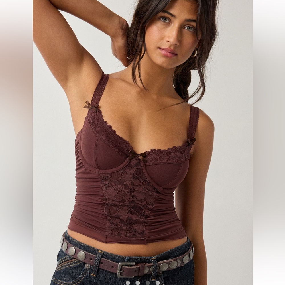 NWT UO Out From Under Jazz Club Lace Trim Corset in Chocolate XL - Picture 1 of 8